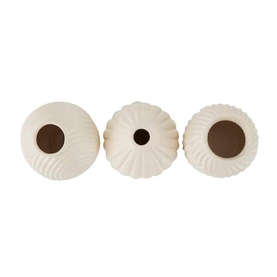 6" Cream Ceramic Abstract Textured Vase Set